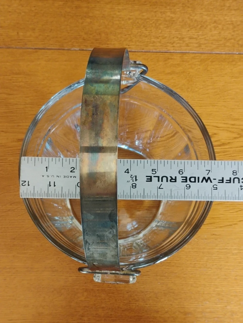 Clear Glass Ice Bucket with Silver Plate Removable Handle & Ice Tong Vtg Barware